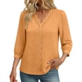 thumbnail image 2 of Warop 3/4 Length Sleeve Womens Tops Solid Hollow Out V-Neck Blouses Summer Casual Business Shirts, 2 of 9