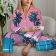 thumbnail image 4 of Wukai Beach with Palm Trees Print Women's Pajama Set - Soft Long Sleeve Sleepwear for Comfort and Style-Small, 4 of 9