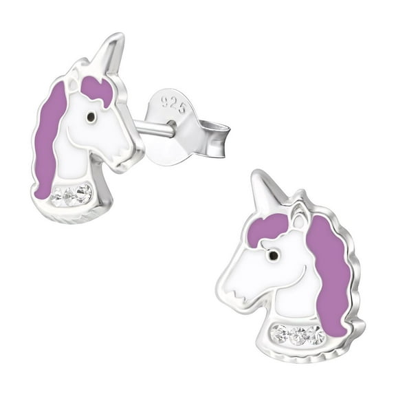 Purple Unicorn 925 Sterling Silver Stud Earrings with Crystals