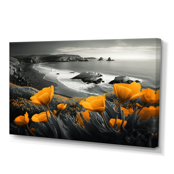 Designart Yellow Flowers By The Coast II Canvas Wall Art