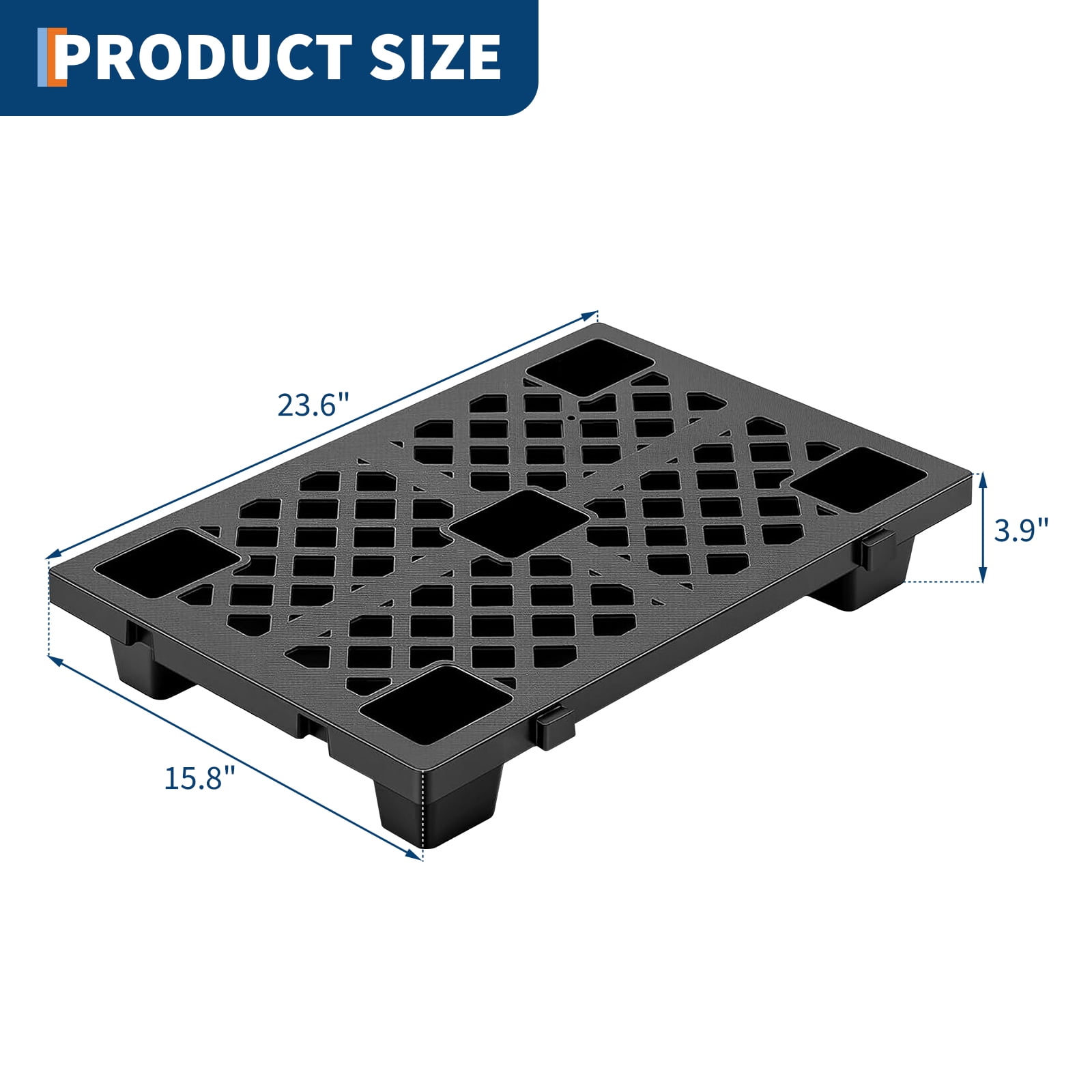 Heavy Duty Interlinked Plastic Pallet, Stackable Storage Pad, Ventilated Grid, Waterproof & Dampness Resistant, Slip Resistant, Warehouse & Garage Use, Black, 6 Pack