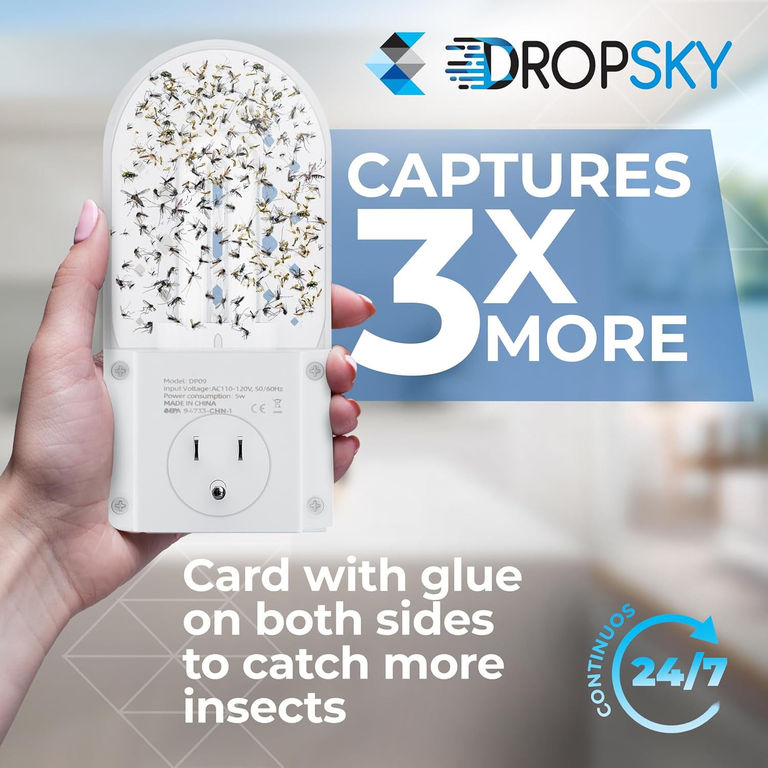 DropSky Flying Insect Trap Refill- Plug in Bug Catcher Indoor Refills, Indoor Fly Trap, Indoor Fly Trap,Trap for Mosquitos, Bugs, Insects, Gnats, Moth and Fruit Flies -Plug in Refill (Pack of 6 DP09)