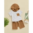 thumbnail image 4 of Musuos Baby Boy Summer Outfits 6 12 18 24M 3T Short Sleeve Striped Hoodie + Rolled Shorts Set Toddler Clothes, 4 of 10