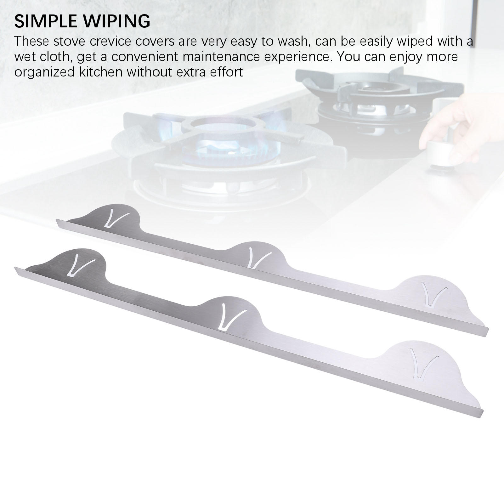 BIMZUC 2‑Pack Stainless Steel Stove Crevice Covers – 59.5 cm Silver, Heat‑Resistant, Easy‑Clean Kitchen Guard for Counter & Oven