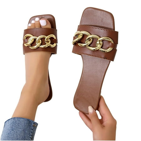 

YanHoo Slide Sandals Women Girls Dressy Low Wedge Sandal Summer Beach Cute Slip on Slippers Boho Glitter Open Toe Flat Sandals