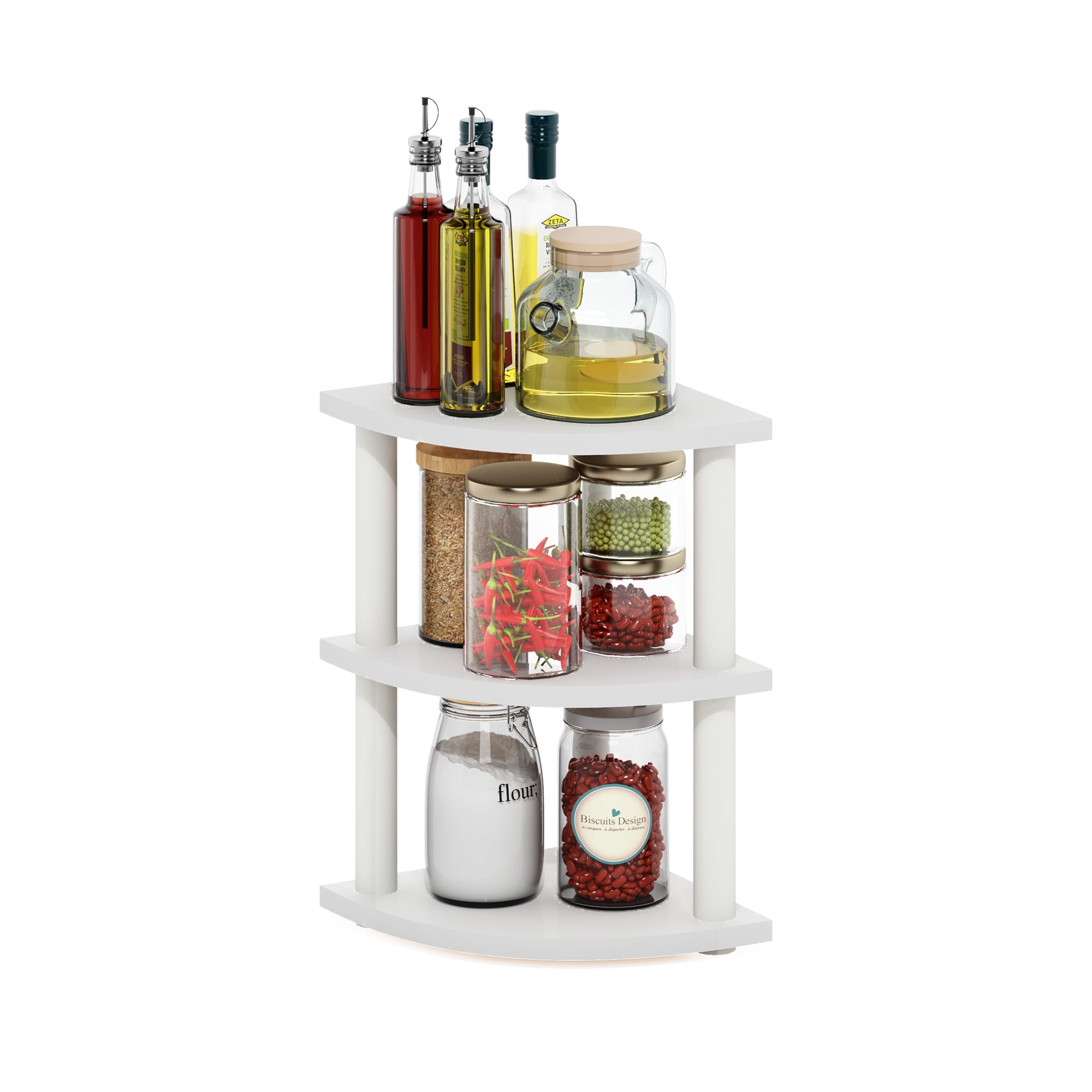 Furinno Turn-N-Tube 3-Tier Corner Countertop Organizer Shelf, White/White