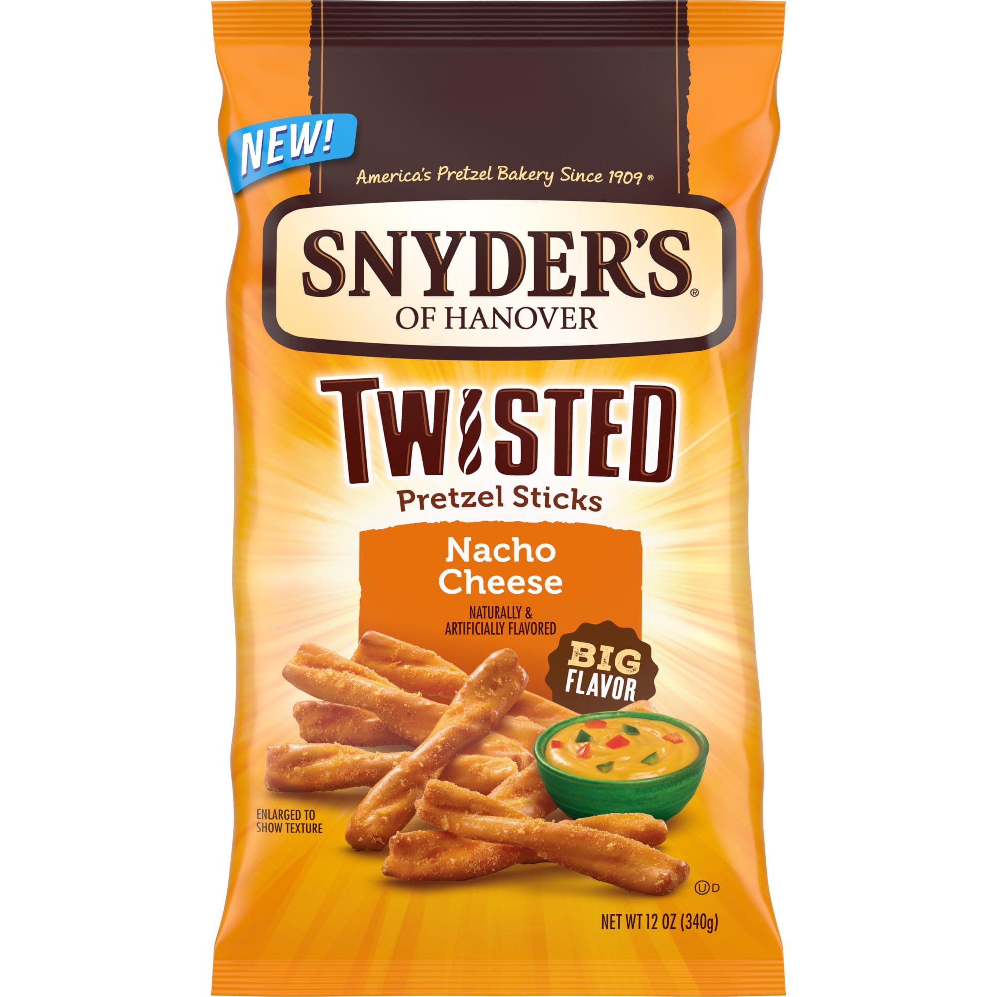 Snyder's of Hanover Pretzels, Nacho Cheese Twisted Pretzel Sticks, 12