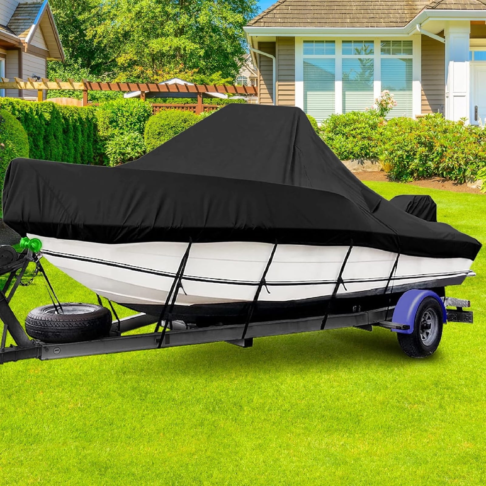 MELIVO Center Console Boat Cover, 20'-22' Waterproof Heavy Duty Marine Grade Boat Covers, Trailerable UV Resistant Oxford Center Console Cover, Fits 20'-22' Long Beam Width up to 106"