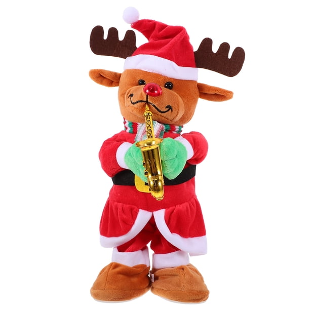 EeaseMX Muñeco de peluche animado, adorable peluche de alce navideño, juguete musical con sonido, muñeca de música eléctrica, regalo para niños, decoración del hogar sin batería