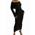 thumbnail image 3 of Women'S Fall Off Shoulder Bodycon Sweater Dress Formal Long Sleeve Elegant Club Party Midi Maxi Dresses Black M, 3 of 9