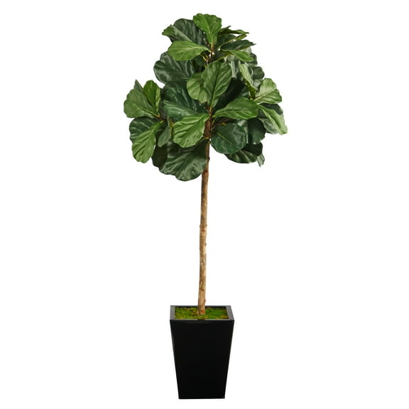 Nearly Natural 5' Fiddle Leaf Artificial Tree in Black Metal Planter