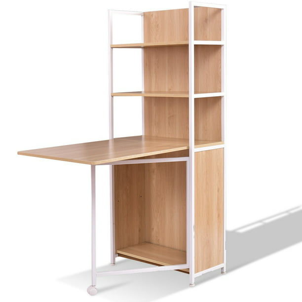 2 In 1 Folding Fold Out Convertible Desk With Cabinet Bookshelf