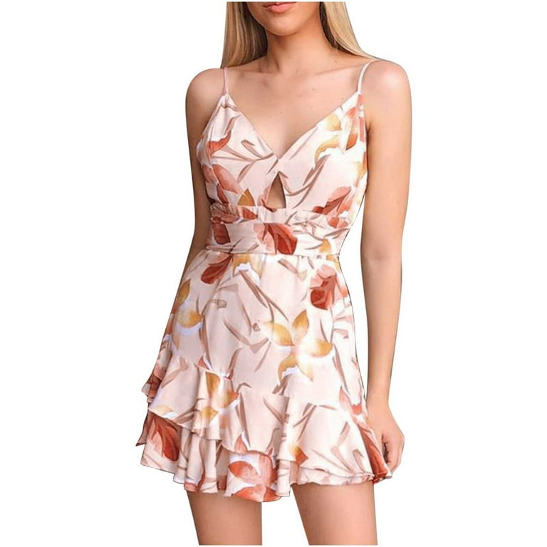 Dresses for Women 2023 Sleeveless Printing Floral Pattern Dress V-Neck Midi  Fit And Flare Y2K Fashion Elegant Vintage Party Club Holiday Vacation  Homecoming A-Line Swing Hem Ruched Dress 
