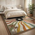 thumbnail image 3 of ODIKA 8'x10' Washable Area Rug Sunset Vinyl Colored Retro Record Disc Orange Geometric Layout for Living Room, Under Sectional, Family , Durable, Non-Slip, 3 of 7