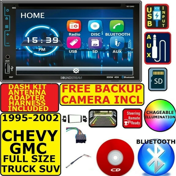 95-02 GM TRUCK/SUV DVD CD TOUCHSCREEN BLUETOOTH DOUBLE DIN CAR STEREO RADIO