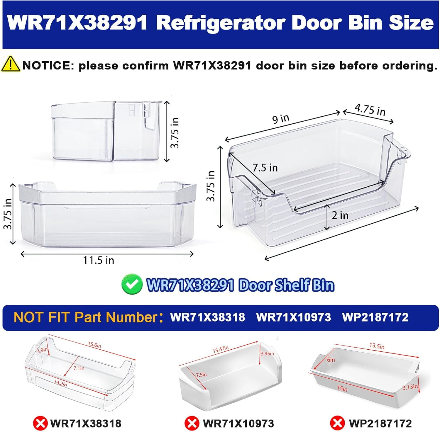 WR71X38291 Refrigerator Door Shelf Bin Compatible with GE GFE24JSKGFSS GYE18JSLKFSS GWE19JSLGFSS, WR71X38291 Refrigerator Shelf Door Module Replace WR71X25043 AP7186348