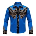 thumbnail image 4 of Western Retro Floral Print Long Sleeve Button Down Shirt for Cowboy Party and Outdoor Events Blue XL, 4 of 4
