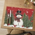 thumbnail image 2 of Snowman Trees Winter Floral Vinyl Placemats Set of 4, Wipeable Red Christmas PVC Woven Table Mats for Party Kitchen Dining Decor, 12x18 Inch, 2 of 6