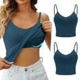 thumbnail image 2 of Ruyang 2pcs Women Summer Tank Tops Adjustable Strap Sleeveless Basic Solid Camisole V Neck Camisole With Built In Padded Bra Vest, 2 of 5