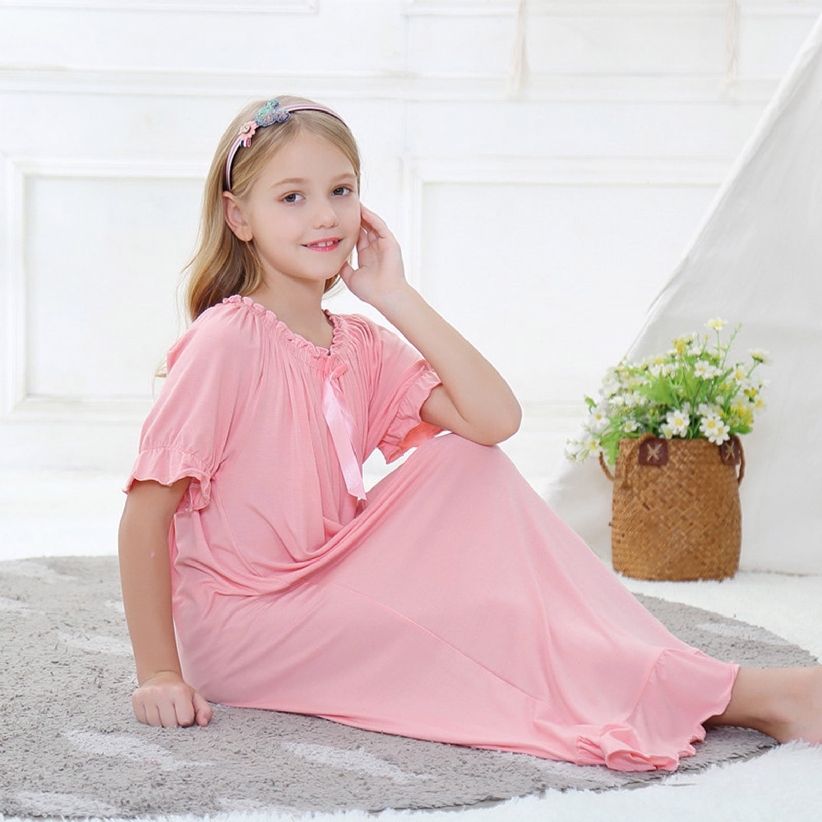 PEASKJP Baby Girls Floral Dresses Boho Ruffle Sleeve Pleated Casual Swing Dresses with Pockets for Kids Pink 130 Walmart