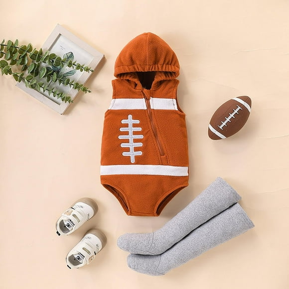 Boys Football Winter Thermal Romper Jumpsuit Hooded Sleeveless Playsuit for Toddler Baby Outfit Boy Rompers 3 6 Months Toddler Boy Clothes 18 Months Baby Easter Outfit Boy 2t Romper Dog Apparel 18