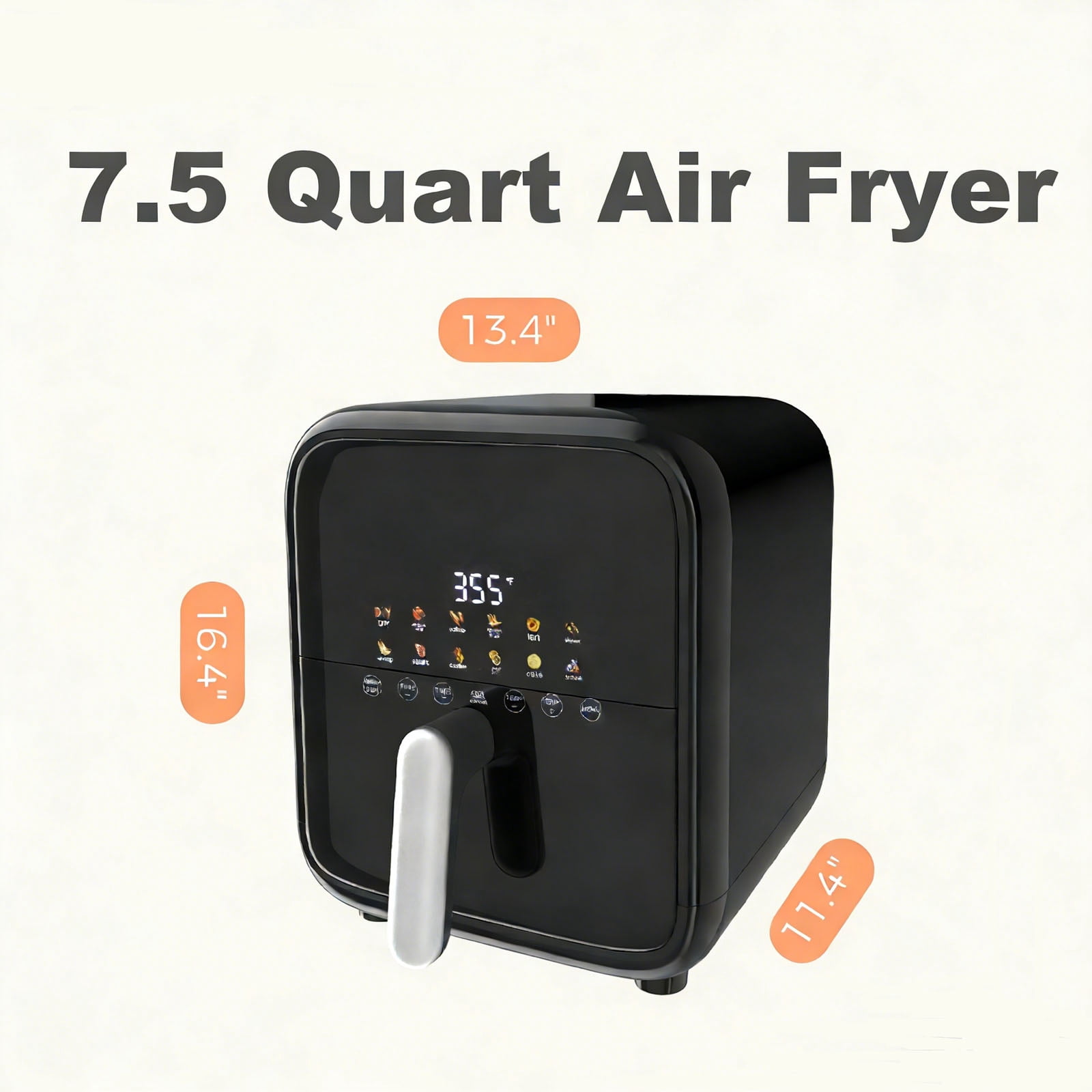 Casabay Air Fryer with Window, 7.5QT Countertop Air Fryer with 12-In-1 Preset Programs, Digital Touch Screen & Heat-Resistant Handle, Black