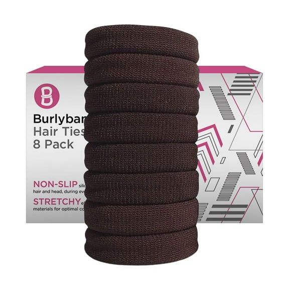 Burlybands Thick Hair Scrunchie Hair Tie, Brown Plain, 8 Pieces