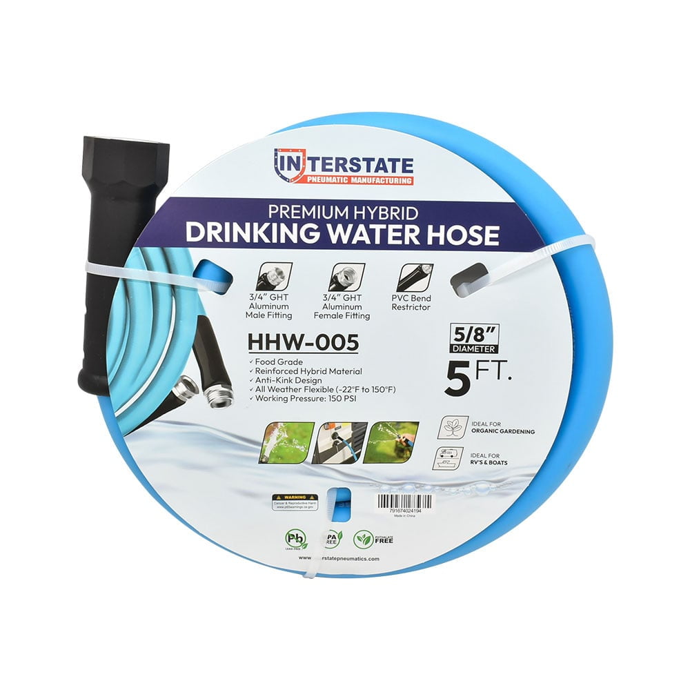 Interstate Pneumatics HHW-005 5/8 Inch x 5ft Drinking Water Safe Hybrid Polymer Garden Hose
