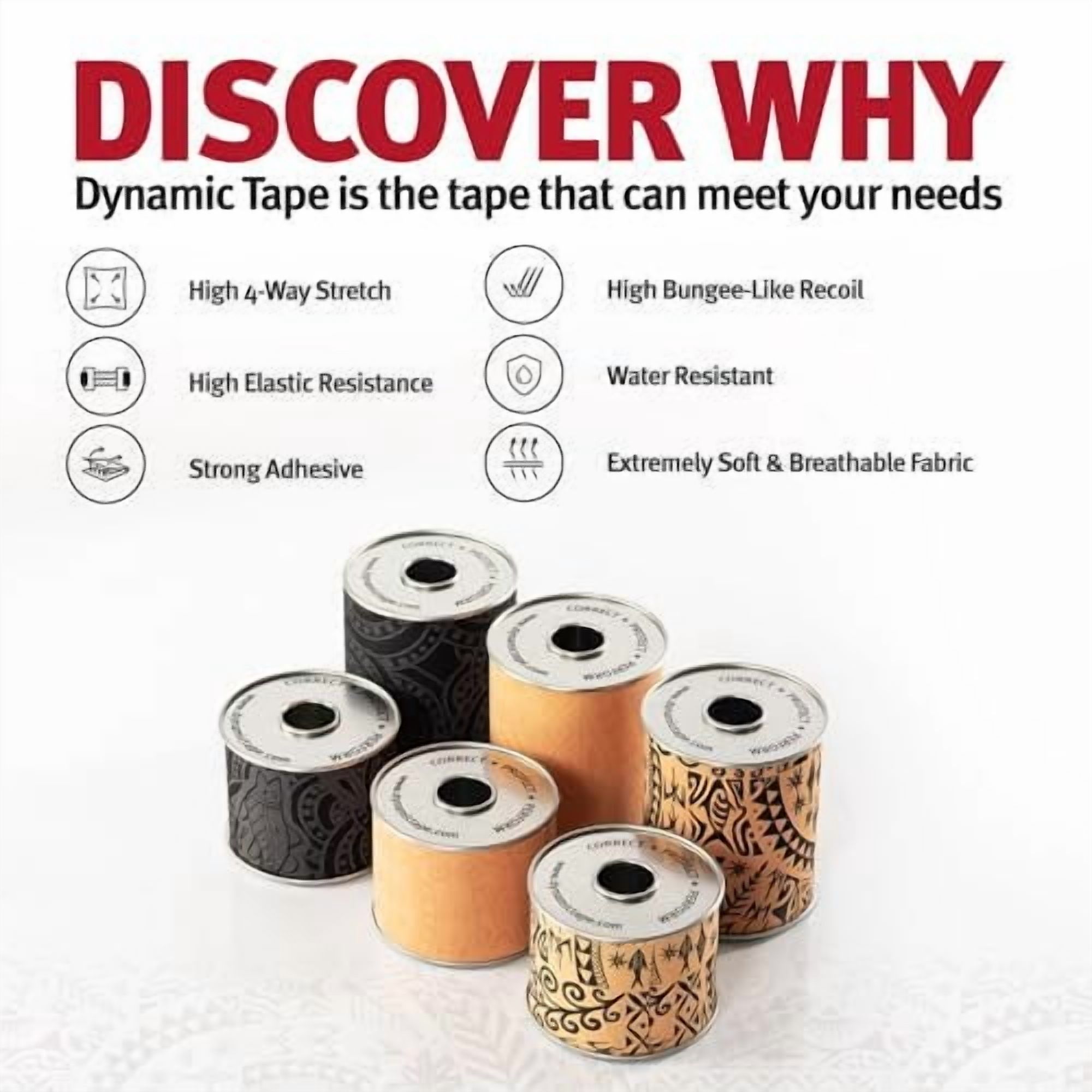 Dynamic Tape, Black Tattoo, 3 inch X 16.4 feet, 1 Roll