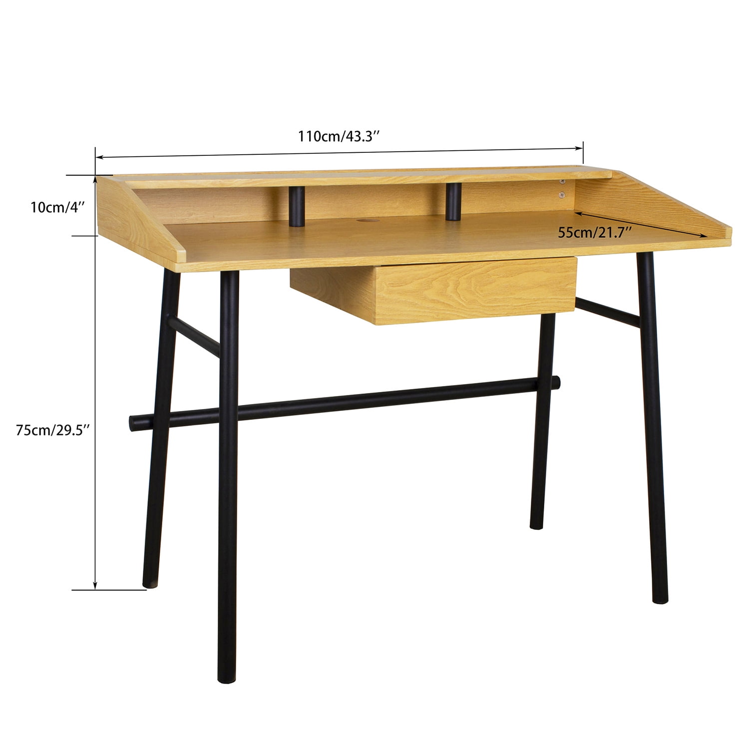 Resenkos 43.3" Computer Desk Office Desk with Printer Monitor Shelf,Student Laptop PC Writing Table,Oak Color