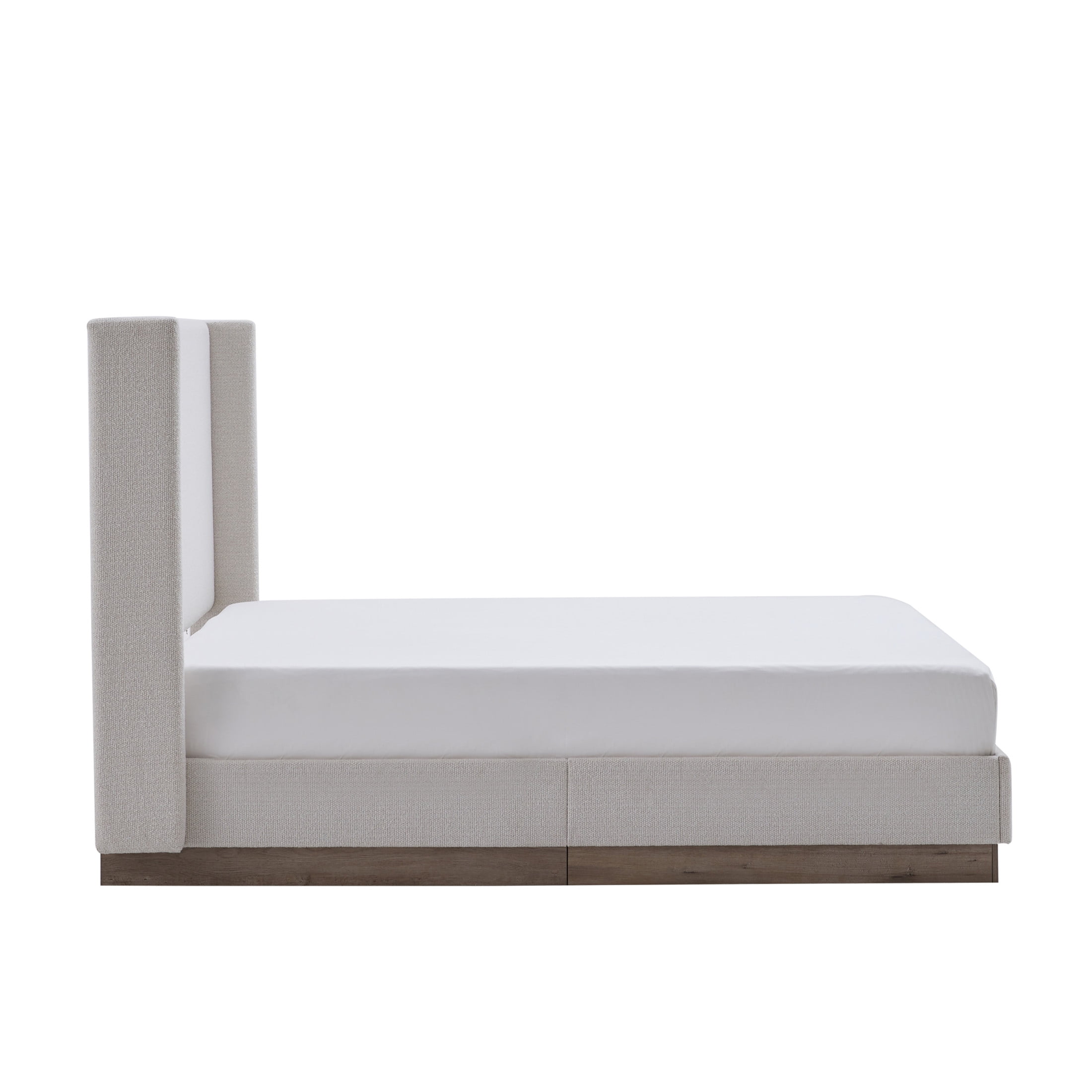 Noble House Hosford Full Boucle Upholstered Wingback Bed, Wood Base Platform Bed with Headboard, Cream White