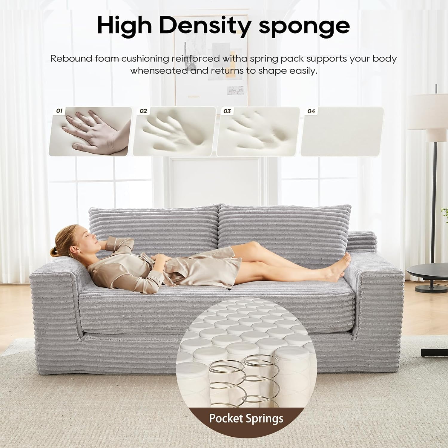 70.87" W Cloud Lounge Memory Foam Corduroy Convertible Folding and No Assembly Loveseat Sofa Bed,Grey