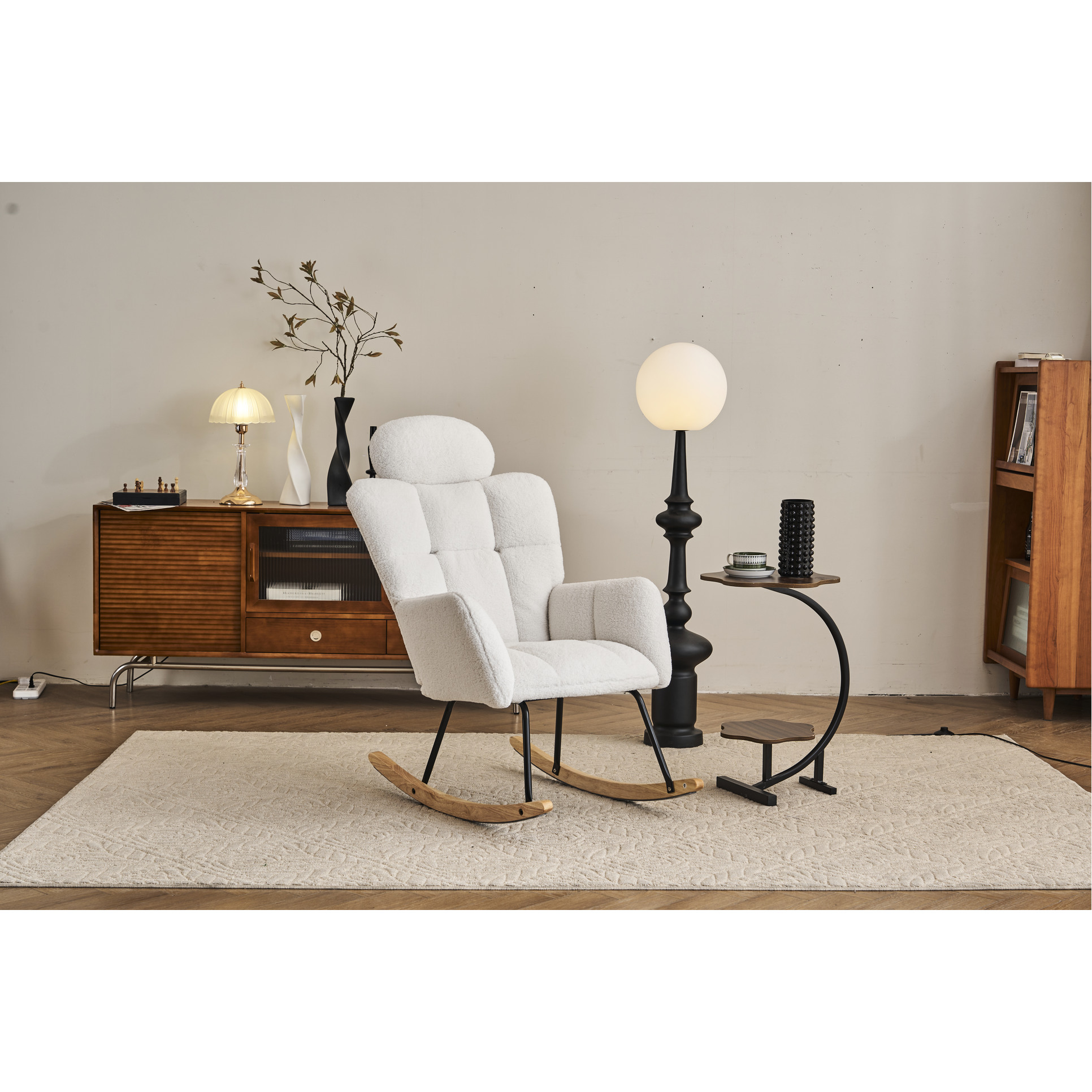 Mid Century Modern Nursery Rocking Chair, High Fabric Upholstered For Living Room, Bedroom Accent Glider With Bedroom,