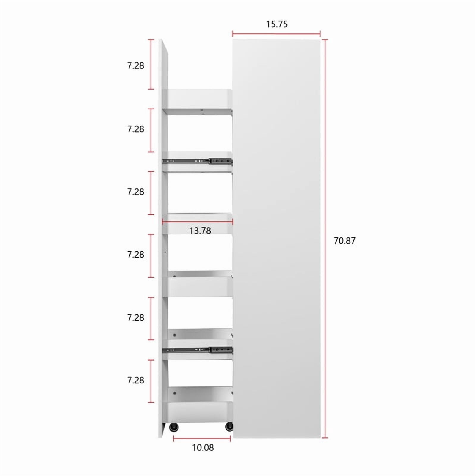 71''H 6-Tier Dustproof Rolling Storage Shelf Cabinet with Wheels, Kitchen Storage Rack with Casters