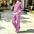 thumbnail image 2 of Dzrciro Striped Two Piece Sets for Women, Plus Size Striped Long Sleeve Crew Neck Pullover Tops and Elastic Waist Wide Leg Pants with Patch Pockets, Casual Loose Sweatsuits S‑2XL, 2 of 6