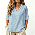 thumbnail image 3 of Asgosdo Summer Tops for Women Plus Size Half Sleeve V Neck Solid Color Loose Fit Blouses Basic Comfy Shirts, 3 of 6