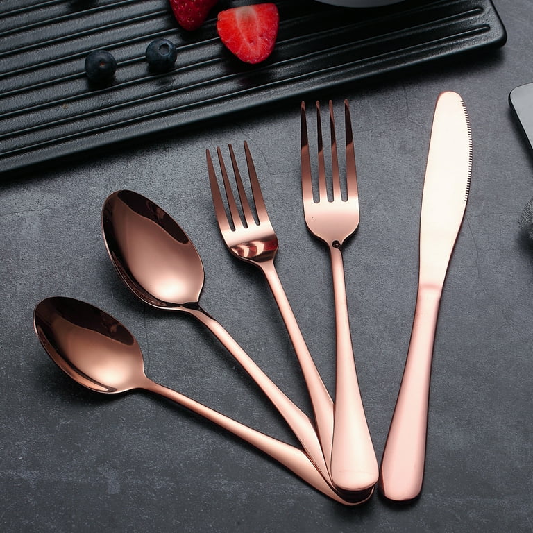 Black/rose Silverware Set With Steak Knife Food Grade - Temu