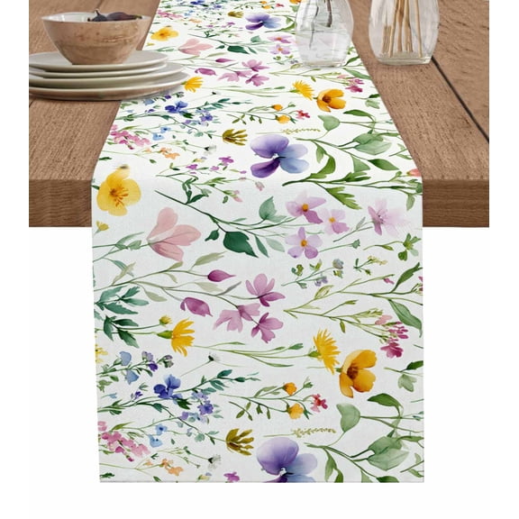 Country Flower Table Runner 70 Inches, Farm Leaf Botanical Pastoral Painting Bed Runner Dresser Scarves Tabletop for Indoor Outdoor Parties/Ceremony/Banquet, 13" x 70"