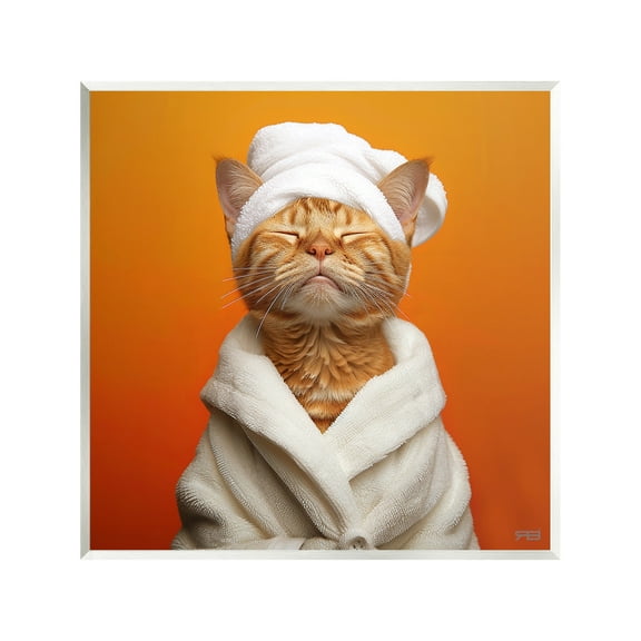 Stupell Industries Cat in Bathrobe Animals & Insects Painting Unframed Art Print Wall Art, 12 x 12