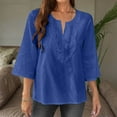 thumbnail image 4 of Olyvenn Linen Shirts for Women Summer 3/4 Sleeve V-Neck Lace Tunic Tops Casual Pullover Loose Blouse Trendy Dressy Shirts 2025 Navy M, 4 of 9