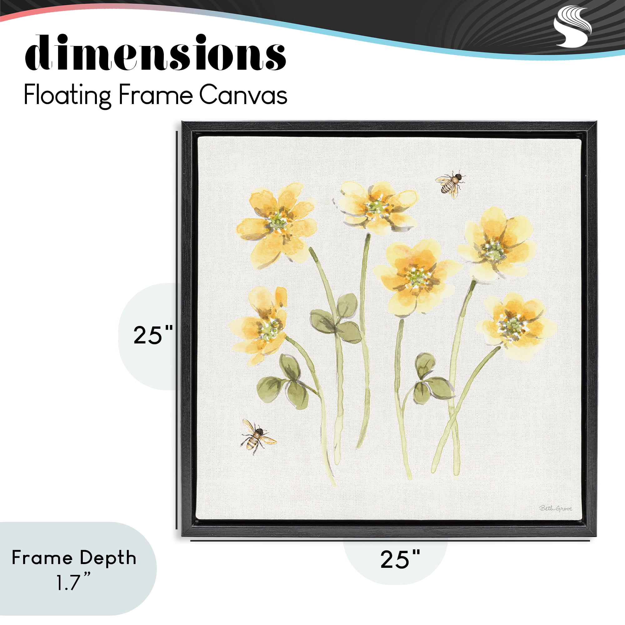 Stupell Industries Sweet Honey Wildflowers Black Framed Floater Canvas Wall Art, design by Beth Grove