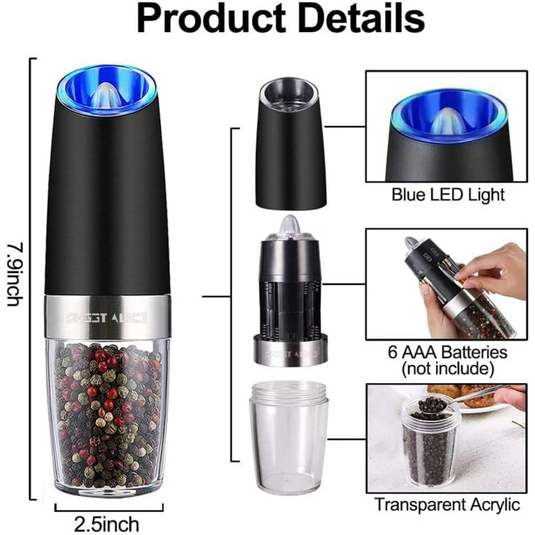 Electric Salt and Pepper Grinder Set AAA Battery Powered with LED Light  Adjustable Coarseness One Hand Automatic Pepper Mill Grinder for Kitchen  and BBQ - China Electric Pepper Grinder and Electric Salt