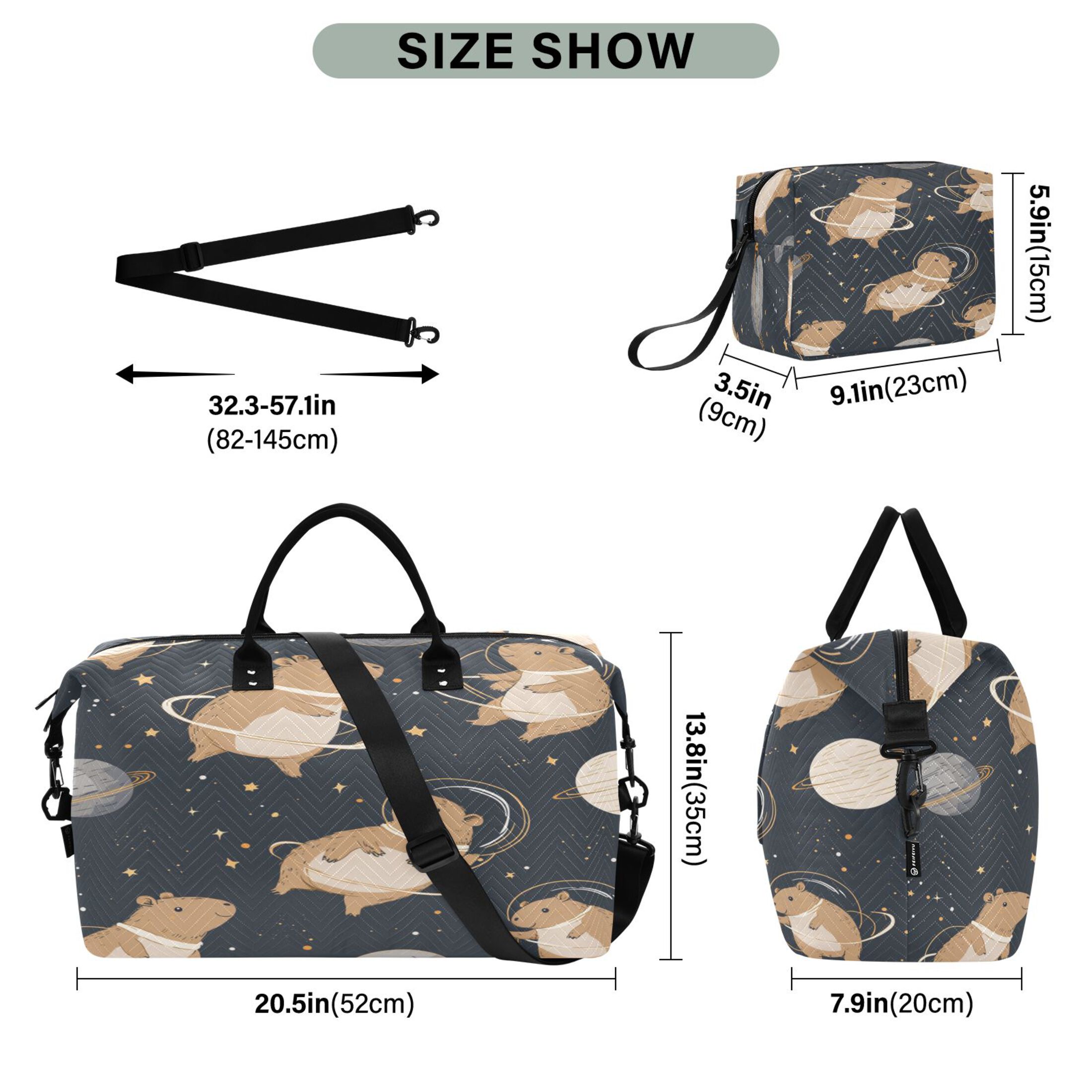 Travel Duffel Luggage Bag Sports Duffle Bag Gym Bag with Zipper Capybara Astronauts