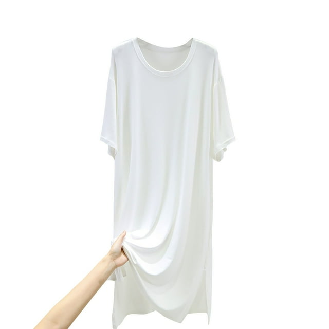 FAIWAD Robe Tunique pour Femme Grande Taille Décontractée à Manches Courtes, Robe T-Shirt Ample avec Fente Latérale, Robes Midi Amples