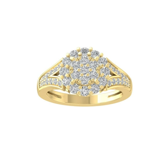 ARAIYA FINE JEWELRY 10K Yellow Gold Round Cluster Lab Grown Diamond Engagement Ring (1 cttw, VS Clarity, D-F Color) Size 5.5