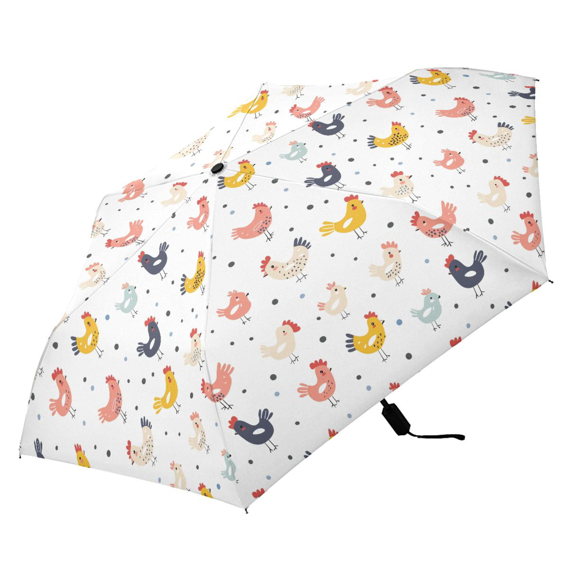 Cute Chicken and Dots Compact Sun Umbrella Windproof Travel Umbrellas for Rain Strong Portable UV Protection