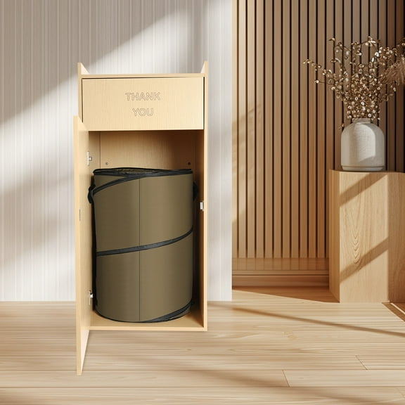 40 Gallon Restaurant Oak Wood Commercial-Trash Bin Cabinet with Trash Bag,Trash Can Cabinet & Garbage Receptacle for Self-Service Restaurant, Coffee Shop