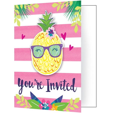 Pineapple Pink and Yellow 'You're Invited' Fold-over Invitations 8.5"