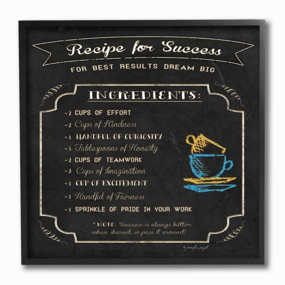 Stupell Black and White Chalkboard Look Recipe For Success List Teacup Doodle, 12 x 12, Proudly A
