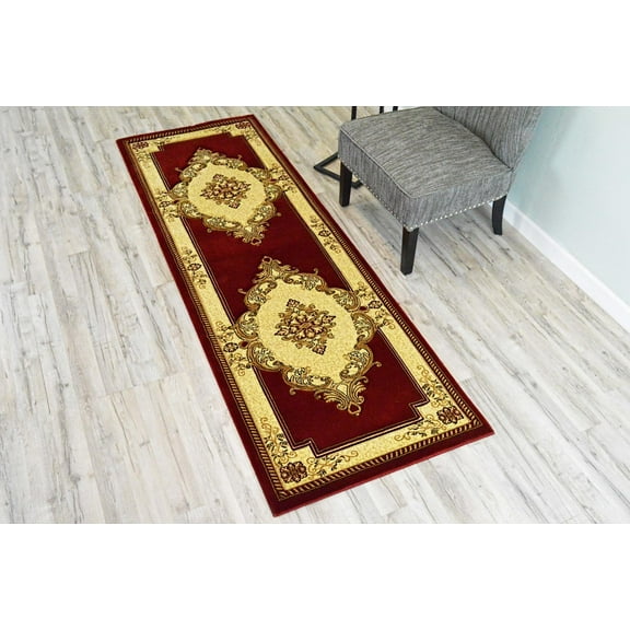 Glamour Thick Plush Oriental Area Rug Traditional Carpet Floral Medallion Design-206 (2'6"x7'9" Runner,Burgundy)